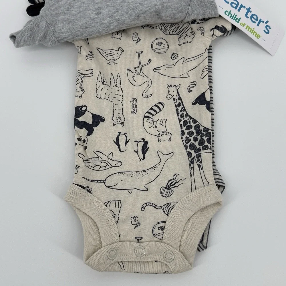 Carter's Preemie 0M Bodysuit Onepiece‎ Set 3pc Neutral Animals Giraffe Baby NEW